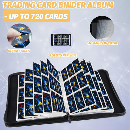 STORAGE - GERMUN 9 Pocket Trading Card Binder,900 Cards,50 Pages, Double Sided Pockets PU Cover Zipper Collection Album Folder for Standard MTG, TCG, Sports Cards (Black)