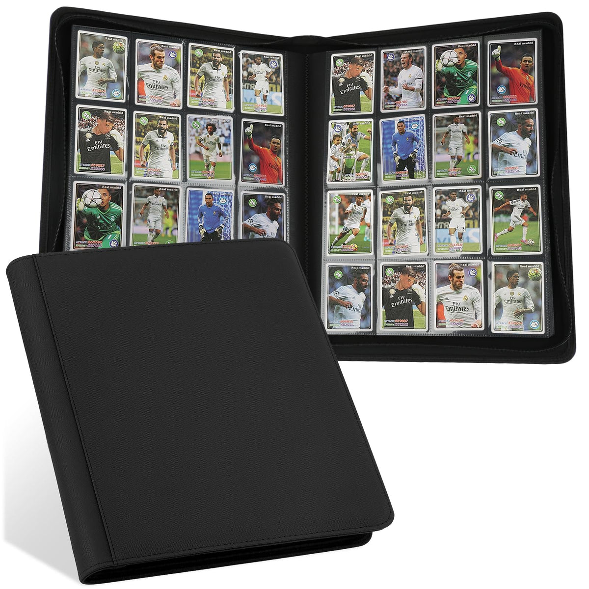 STORAGE - GERMUN 9 Pocket Trading Card Binder,900 Cards,50 Pages, Double Sided Pockets PU Cover Zipper Collection Album Folder for Standard MTG, TCG, Sports Cards (Black)