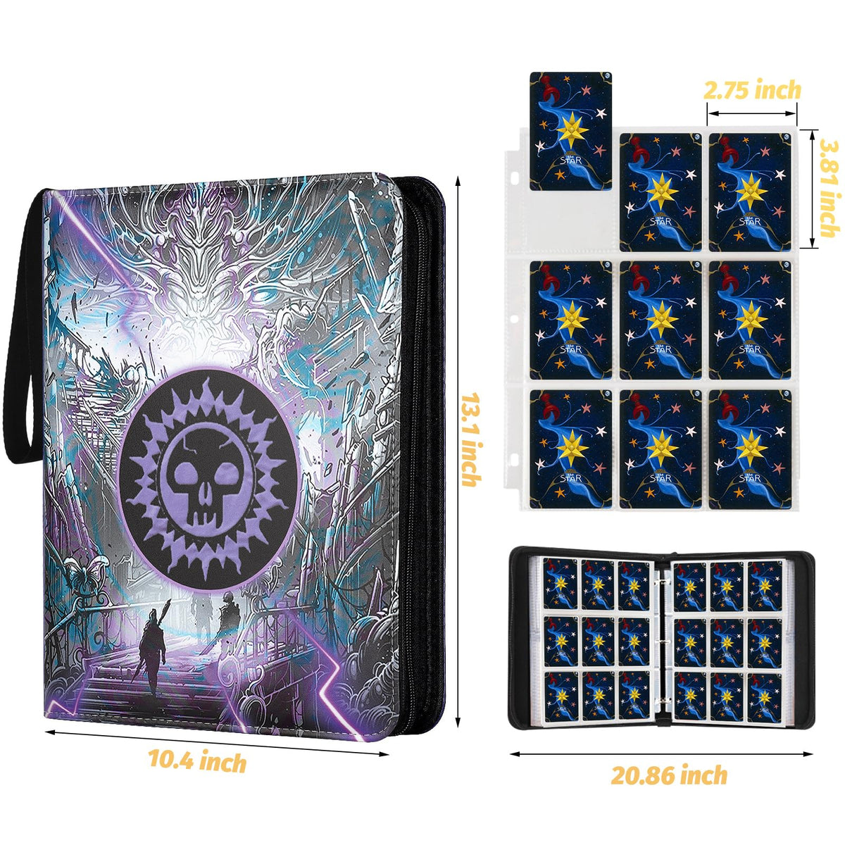 STORAGE - GERMUN 9 Pocket Trading Card Binder,900 Cards,50 Pages, Double Sided Pockets PU Cover Zipper Collection Album Folder for Standard MTG, TCG, Sports Cards (Black)