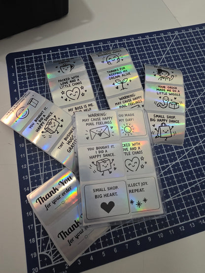 50 Assorted Holographic Thank You Stickers | Small Business Labels